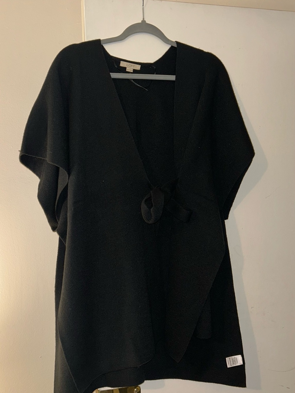 LOFT Black Knit Tie-Front Poncho